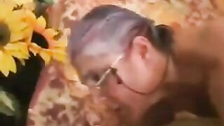 An adult man fucked a gray-haired woman in stockings