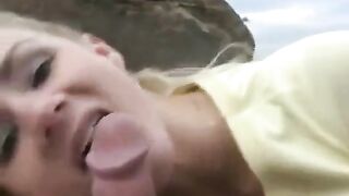 A cute girl got a sweet dessert from sperm on her face in POV style