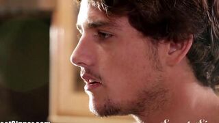 A man fucked a brunette on the bed, and it was amazing