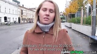 A hot blonde is fucking to get a new expensive sofa