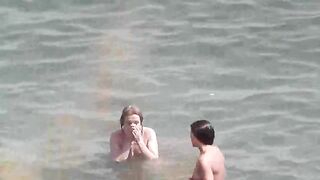 Bunch of wet pussies in the sea after taking off clothes