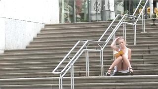 A girl walks outside without panties and a bra, it's exciting!