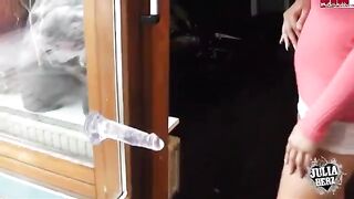 A hot girl with big tits plays with a toy in her dump truck