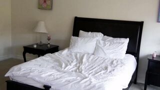 Two cute blondies have gentle sex on the bed