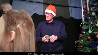 An old man and his wife fucked a beautiful Snow Maiden in a crowd