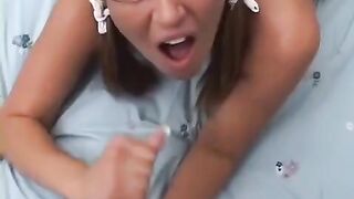 Standing doggy style with a smooth basket and hot blondie's slave mouth