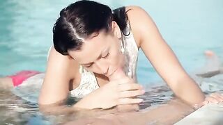 A hot Russian girl is fucking in the pool with her lover