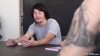 The guy cuffed the girl and fucked her on the bed