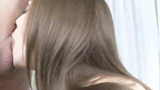 A pretty girl sucks the dick of her boyfriend in a sensual blowjob scene