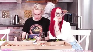 The girl has an amazing ability to achieve orgasm, even in the kitchen