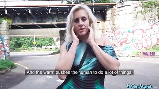 Blonde mature gets her pussy smashed on the public street