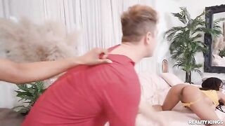 Two cute girls and a guy arranged a threesome sex in the flat