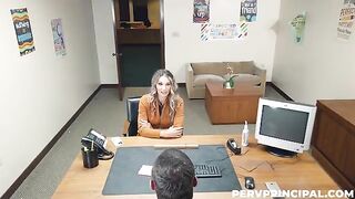 The boss fucked a girl in his stomach on the table in the office