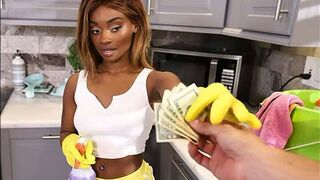 The black maid got a messy cumshot on her face for money