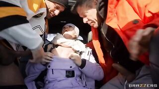 A snow angel got her pussy hammered with cum in the car
