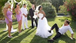 The bride, being naughty, has sex with all the guys at the wedding