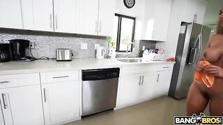 A naked maid cleans the house without any clothes on