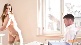 Busty boss Josephine called the employee with a big dick to her for additional services