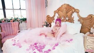 A girl with beautiful big breasts leads a luxurious lifestyle