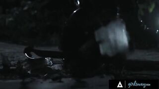 A thirsty huntress gets banged by busty MILFs in a post-apocalyptic wasteland