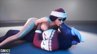 Beauty fucked by a wild werewolf on Christmas, an unusual encounter