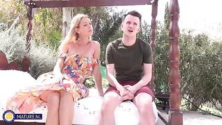 A hot blondie made love with a guy whose dick was in her mouth