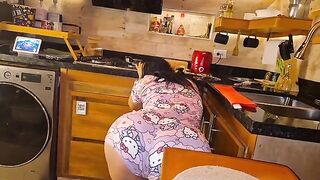 A hot girl was working out with her boyfriend at home