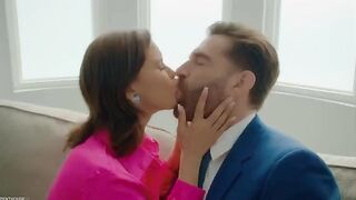 A cute girl is licking cream from a young guy’s strong dick