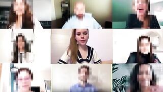 A girl is bored during a meeting, so she starts playing around