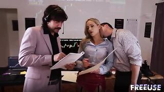 A whore for each trader! A hot threesome in an office setting!