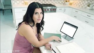 A guy is helping his girl with her makeup and they start having sex
