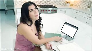 A guy is helping his girl with her makeup and they start having sex