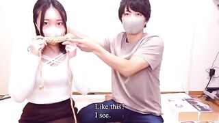 Rope bondage sex with a vibrator and a cum shot for a female orgasm