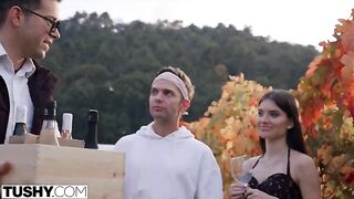 Stefany was fucked by two guys with giant cocks in a hardcore DP
