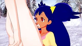 Iris, the Pokémon trainer, gets her pussy filled with cum in a hentai scene