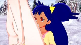 Iris, the Pokémon trainer, gets her pussy filled with cum in a hentai scene