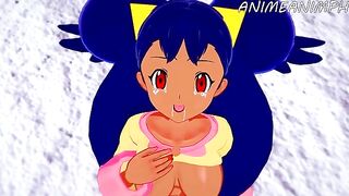 Iris, the Pokémon trainer, gets her pussy filled with cum in a hentai scene