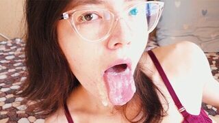The girl sucked the cock and got a lot of sperm on her face