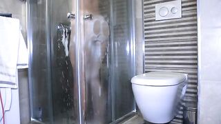 Blonde babe got her mouth full of cum instead of shower