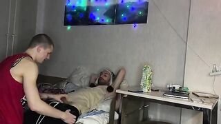 Two guys fucked a girl with narrow vagina in college party