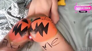 A sexy slut is getting fucked hard by her boyfriend on a pumpkin