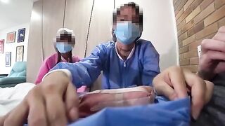 The guy was helped by two sexy nurses in the hospital