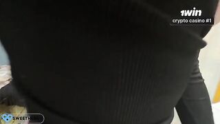 Busty cheating wife gets cum on her leather skirt