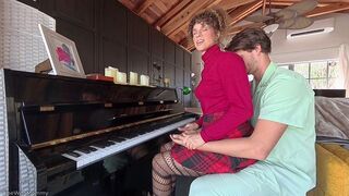 A girl feels the piano playing in every respect