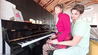 A girl feels the piano playing in every respect