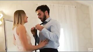 A girl feels the intensity of thrusts during sex on the bed