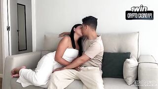 A girl receives a lot of sperm in her pussy, as she wanted it full