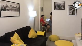 The girl is having unscripted sex with a guy who catches her in the act