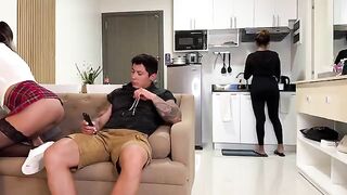 The girl came to her stepdad, not noticing him, and he penetrated her