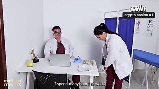 A medical exam turns into a passionate threesome sex session in the hospital